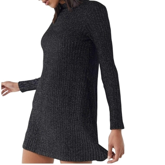 Urban Outfitters Sweater‎ Dress Medium Womens Black Glitter Mockneck Mini NWOT - Picture 1 of 10